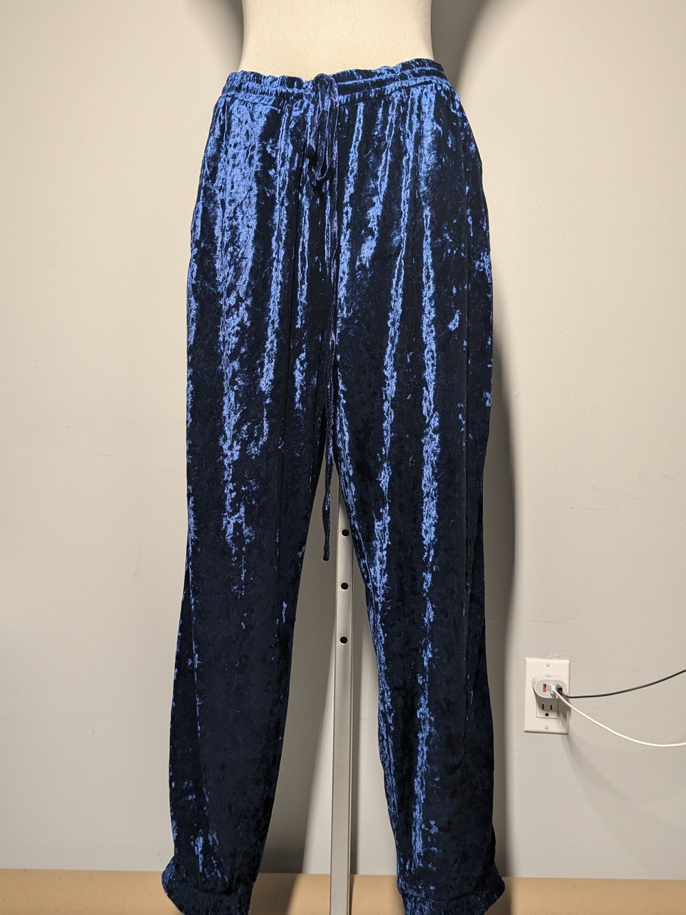 C by One Shimmery Navy Crushed Velvet Pull-On Pants - Picture 3 of 16
